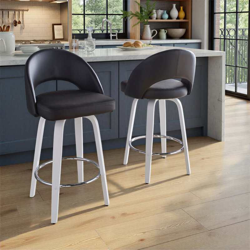 Ensemble de tabourets pivotants contemporains avec repose-pieds chromé, Black