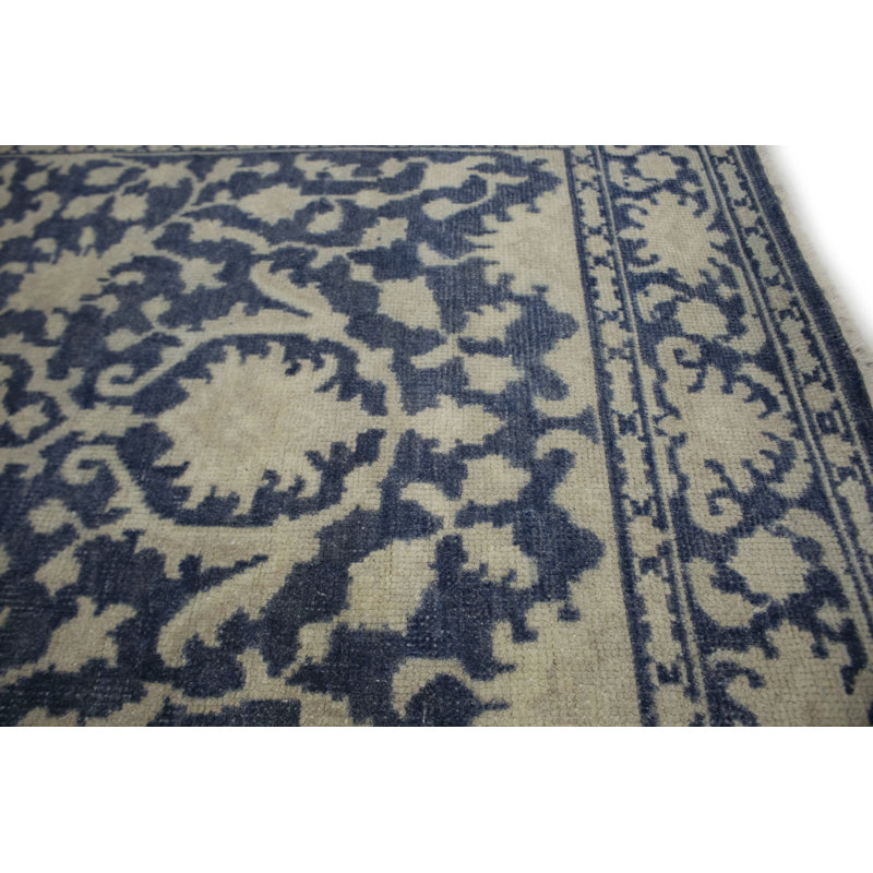 Tapis bleu ardoise à motif floral 5 x 8