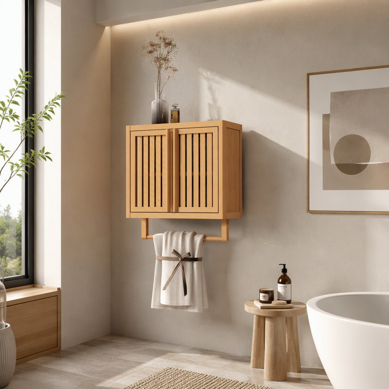 Armoire de salle de bain murale en bambou