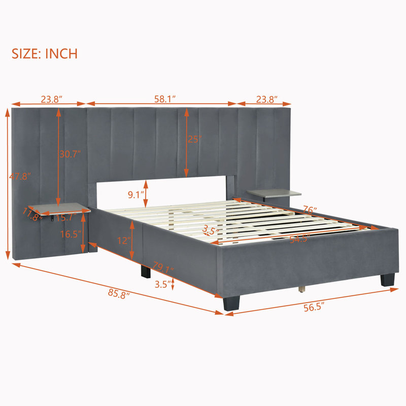 Anyston Upholstered Platform Bed, Full, Gray