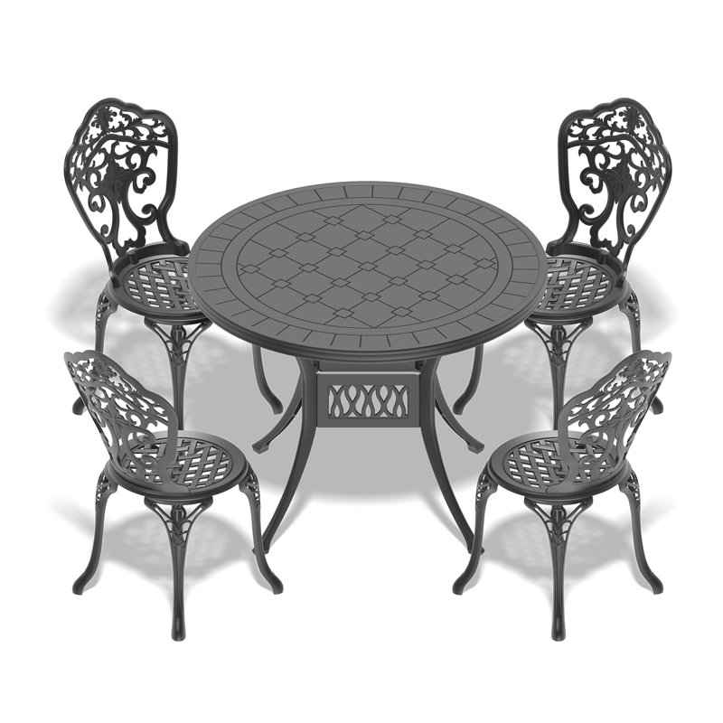 5-Piece Set Of All-Weather Cast Aluminum Dining Furniture Set With Black Frame, 4