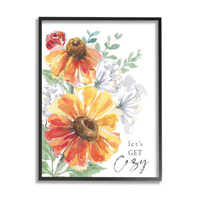 Let 's Get Cozy Spring Daisy Rose Arrangement XXL encadré noir, art texturé par Courtney Morgenstern