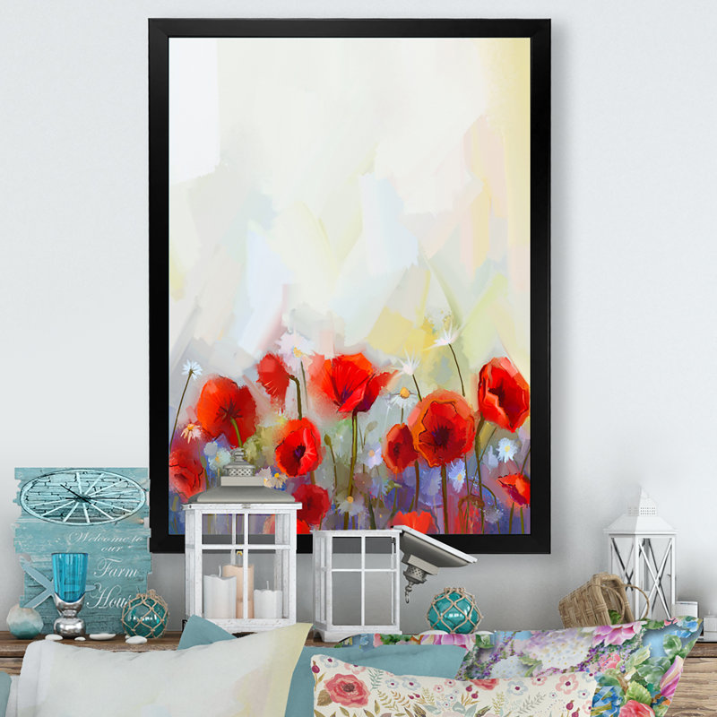 Abstrait coquelicot rouge - peinture, Cadre photo noir, H 20 po x l 12 po x P 1 po