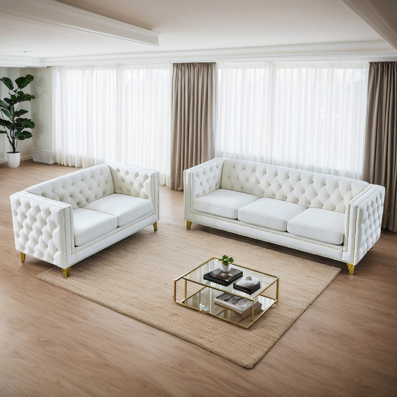 Ensemble de salon en velours 2 pièces Aisel, Beige