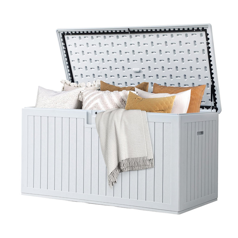 Balconera 150 Gallon Water Resistant Resin Lockable Deck Box, White, 230