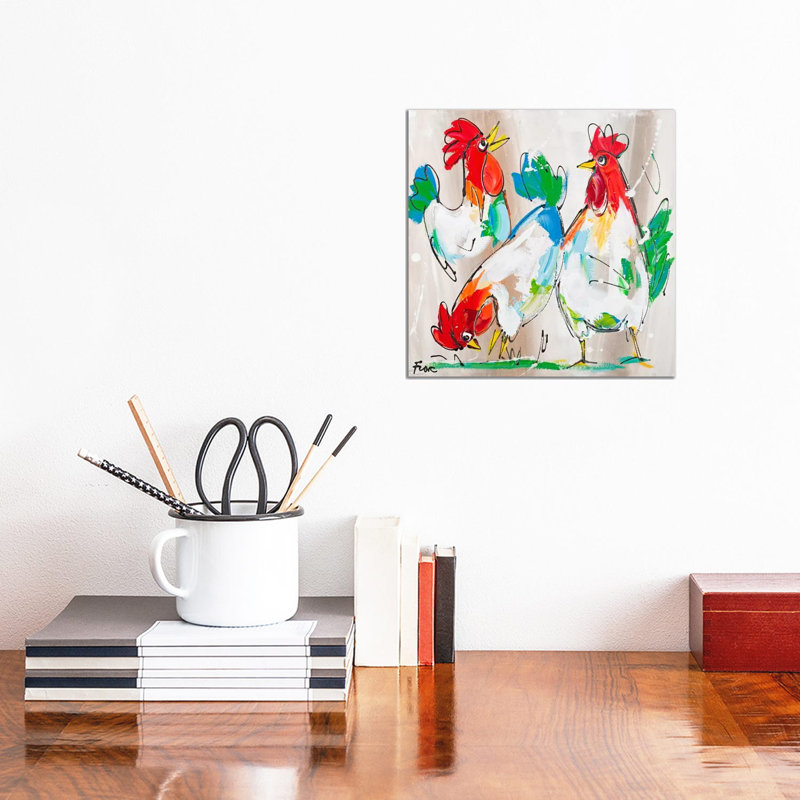 Cocks Talking - Wrapped Canvas Painting, 30.48 cm H x 30.48 cm W