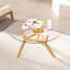 Table basse ronde avec pieds en bois massif, table en verre trempé minimaliste-633510838