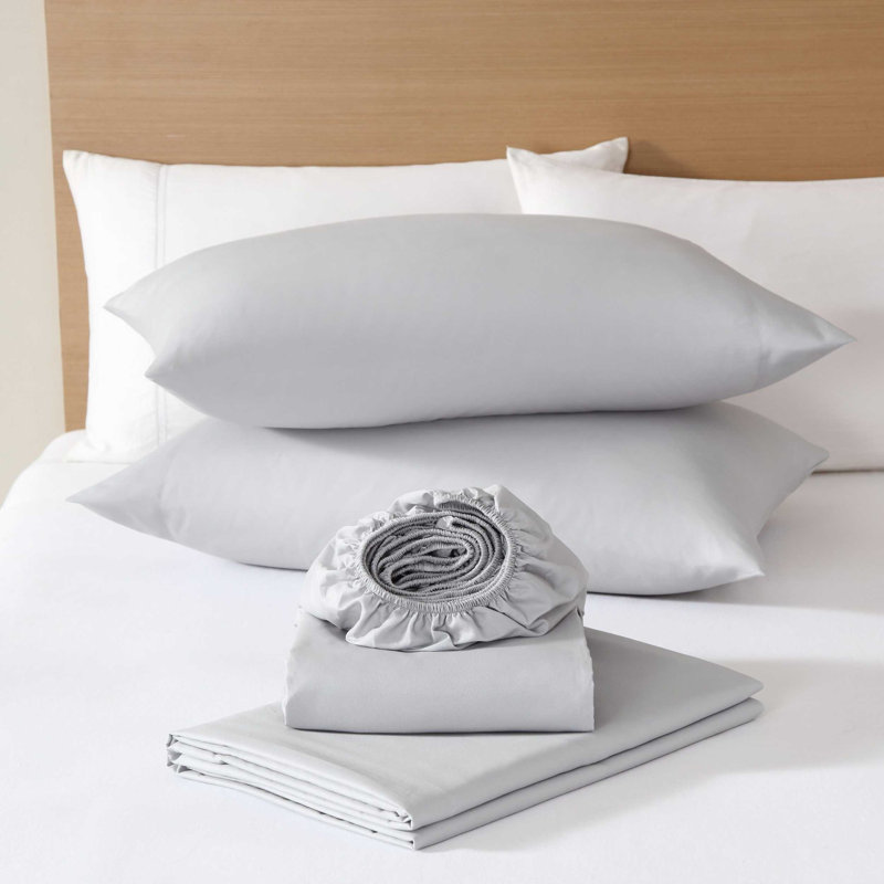 Eddie Bauer Canoe Lake Paddle White Temperature Regulating Sheet Set, Highland Chill Solid Gray