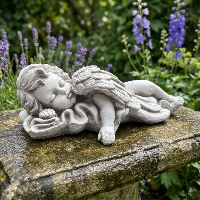 Magnesium Oxide Lying Angel Statue Weatherproof Angel Sculpture Garden Lawn Patio Decor Ornament