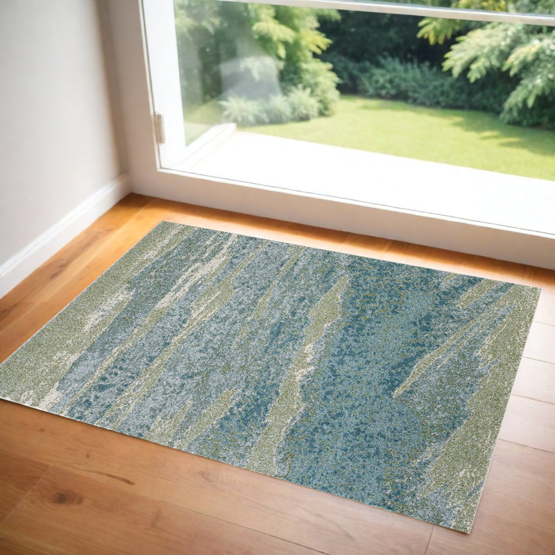 Tapis abstrait bleu et vert, Rectangle 3 pi x 5 pi