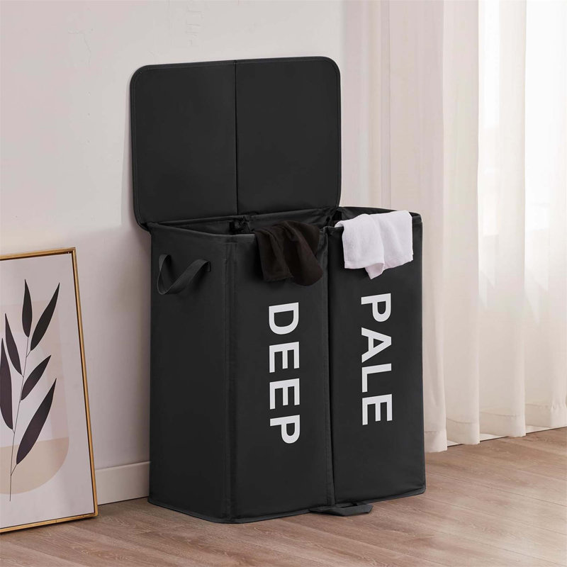 Bhargava Fabric Laundry Hamper with Handles, 65 x 60 x 35, Black