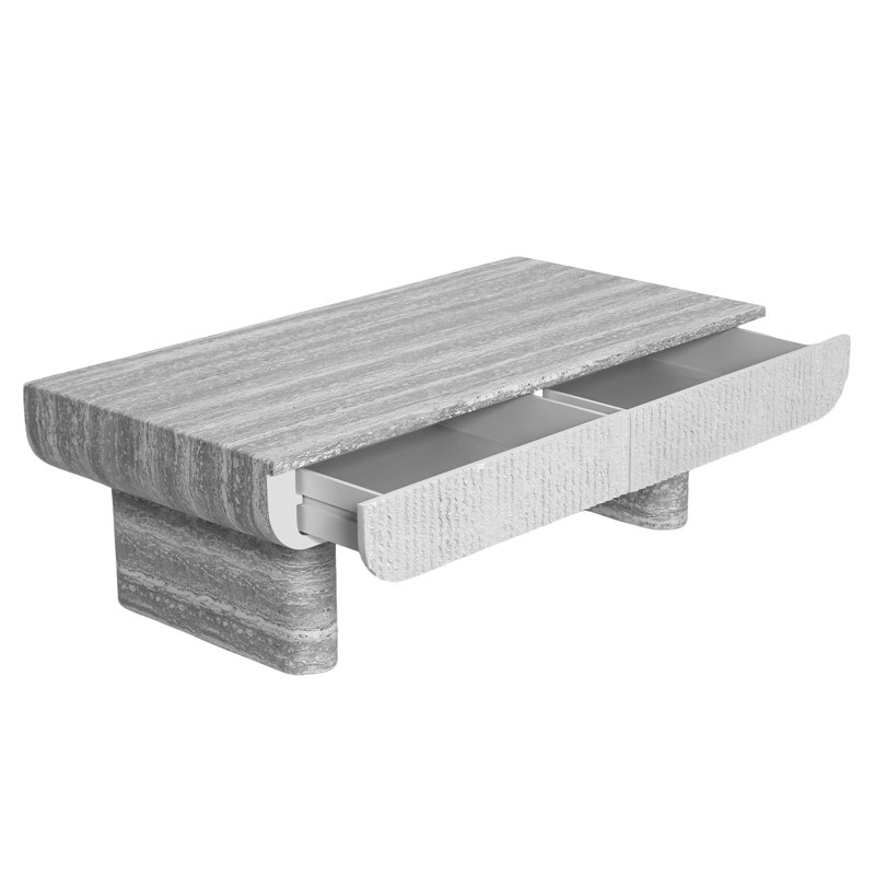 Table basse Mid-Century moderne avec tiroir cannelé, Gris
