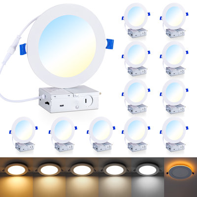 12-Pack 6.7 in. 5cct Ultra-thin Integrated Led Recessed Ceiling Light With Junction Box, 12W 1200lm Dimmable Downlight