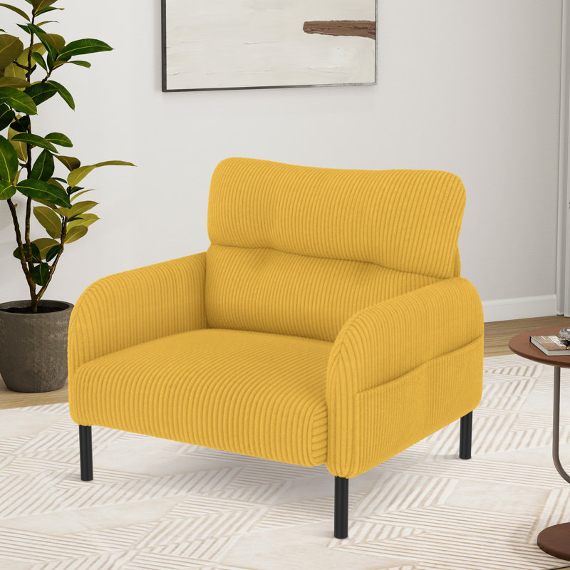 Fauteuil d'appoint en velours côtelé en velours côtelé avec pieds en métal, Jaune