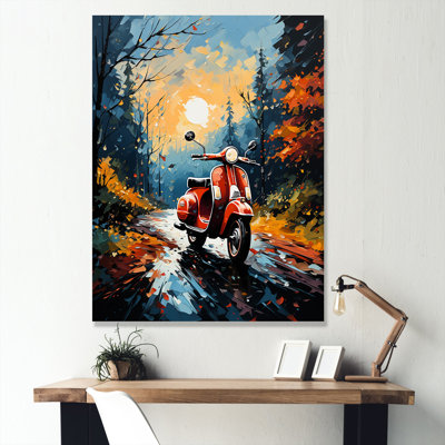 «Riding Scooter In The Country Autumn», reproduction sur toile