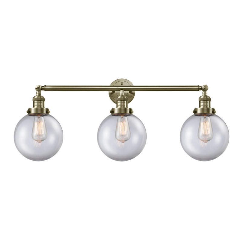 Éclairage de salle de bain à intensité variable 3 lumières Zarmayr, Laiton antique, Ampoule incandescente rétro de 60 watts
