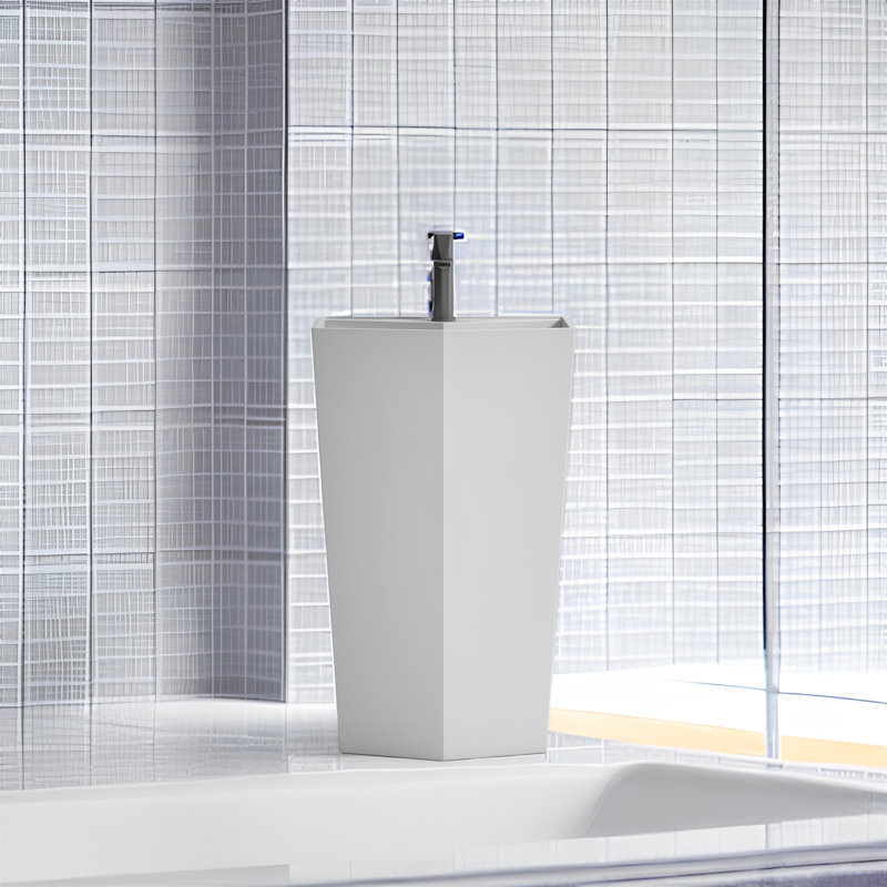 MONSFEST 14'' White Solid Surface U-Shaped Bathroom Sink
