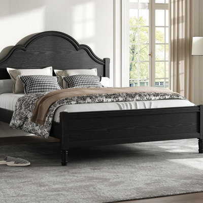 Queen Size Wood Platform Bed with Headboard and Footboard, Black