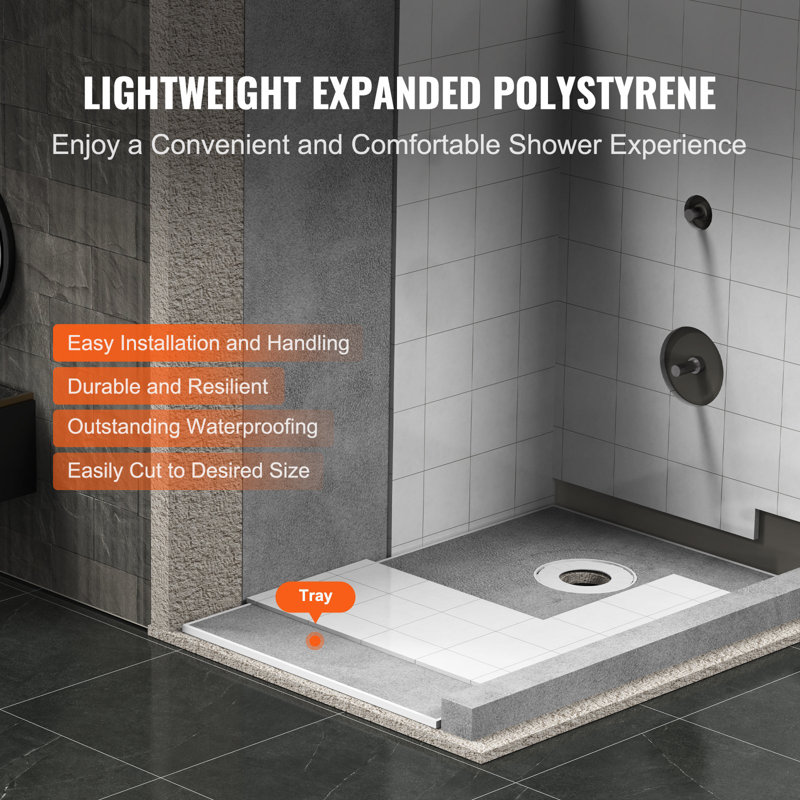 Ensemble de trottoir de douche, ensemble de bac de douche 60 po x 38 po avec bonde décalée de 6,3 po, ensembles d'installation de douche légère en EPS avec 2 chiffons imperméables, bâtons de pente de pan de douche convenant à la salle de bain