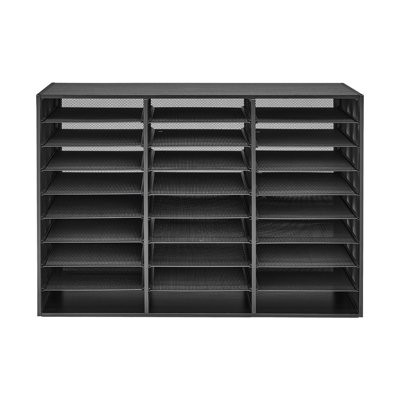 Organisateur de documents, boîte aux lettres de bureau en métal à 27 compartiments avec grillage métallique amovible, trieur de boîtes aux lettres avec plateau en bois, organisateur de rangement de bureau à domicile pour classeur, document, papier, noir