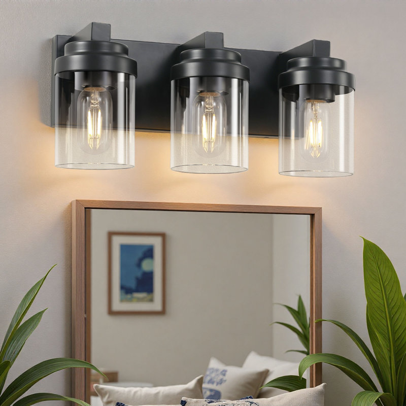 3-light Bathroom Vanity Light with Clear Glass Shade, Industrial Bathroom Vanity Lights over Mirror, For Bathroom, Bedroom, Hallway, Cabinet