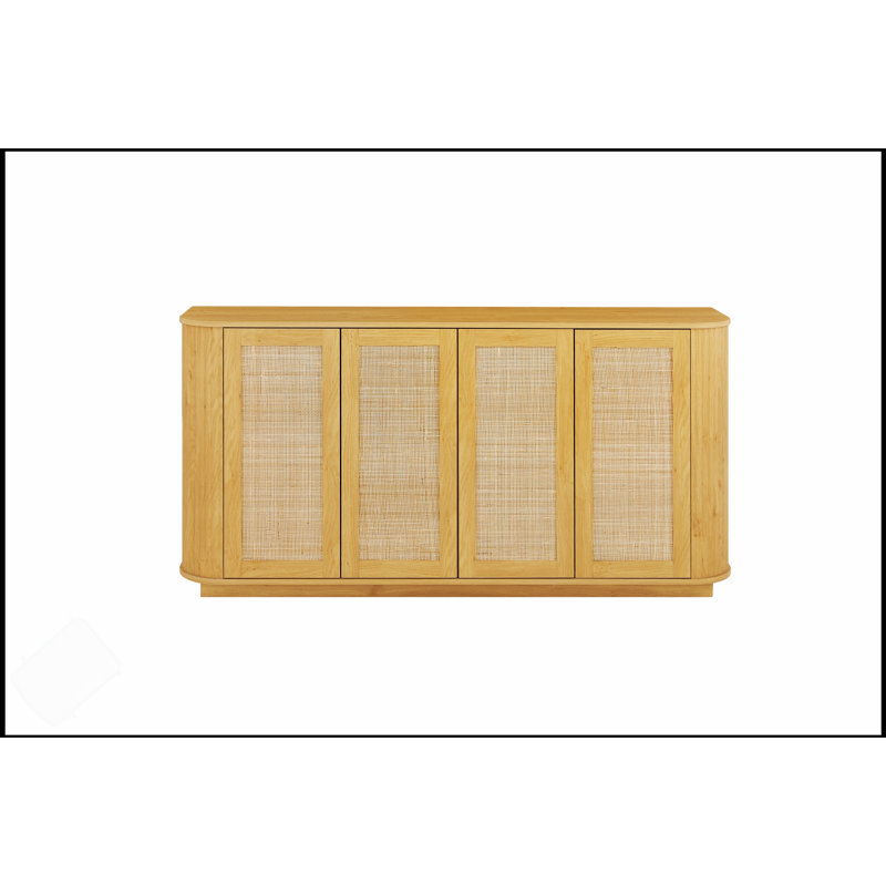 64-Inch Wave Shaped TV Stand, Rounded Corner Sideboard, Storage Cabinet With Rattan Doors For Modern Living