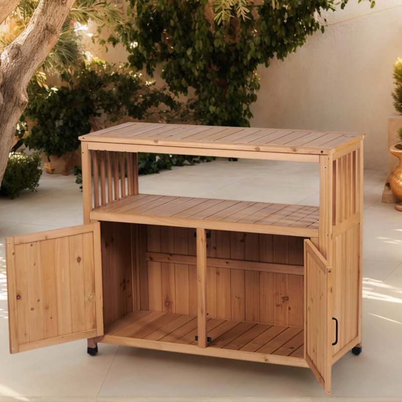 Multi - Purpose Patio Bar Table With Storage, Slatted Design For An Elegant Look, Fir Construction, 37.84 Lb Product Weight Console Storage Compartment, Appeal, Naturally Fir,
