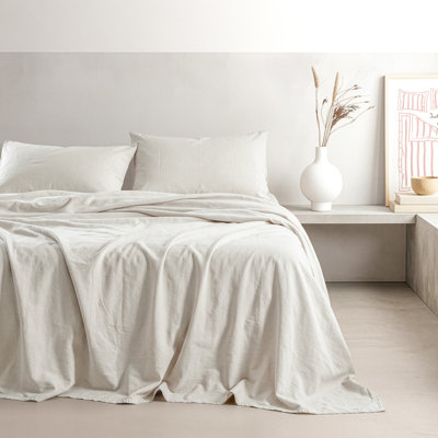 100% Washed Cotton Percale Sheet Set - Includes 1 Flat Sheet, 1 Fitted Sheet and 2 Pillowcases
