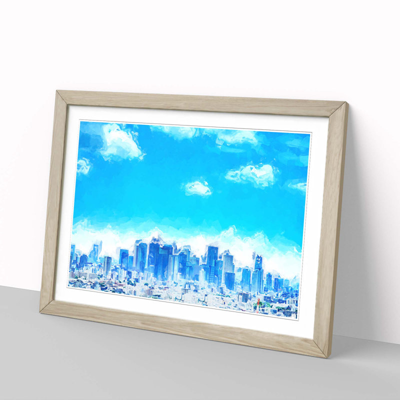 Tokyo Japan Skyline in Abstract - Picture Frame Graphic Art Print, Oak, 50cm H x 76cm W x 2cm D