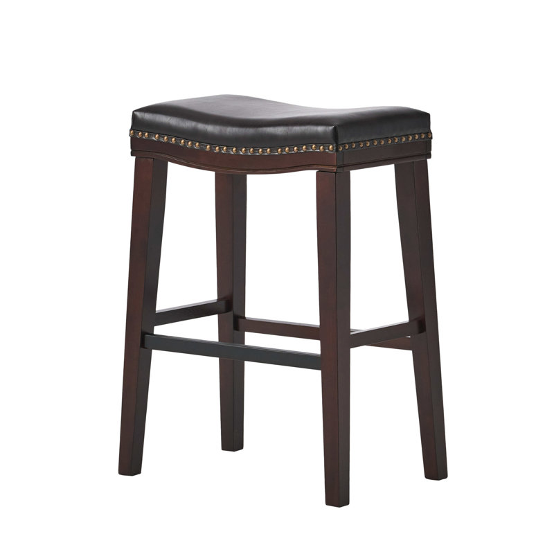 Tabouret en cuir brun avec siège en bois d'hévéa robuste et confortable pour une utilisation quotidienne