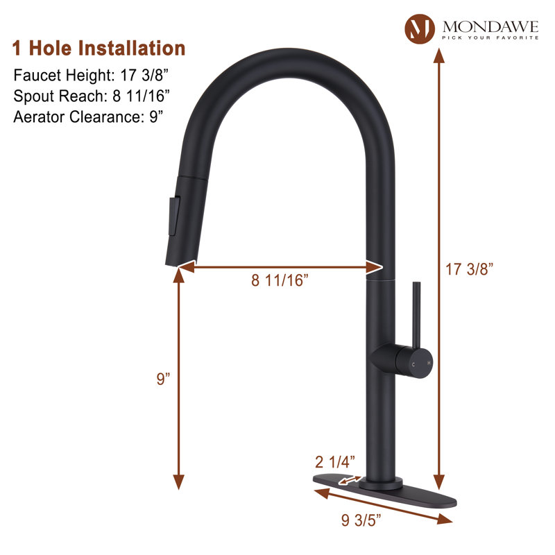 Mondawe Pull Down Kitchen Faucet, Matte Black