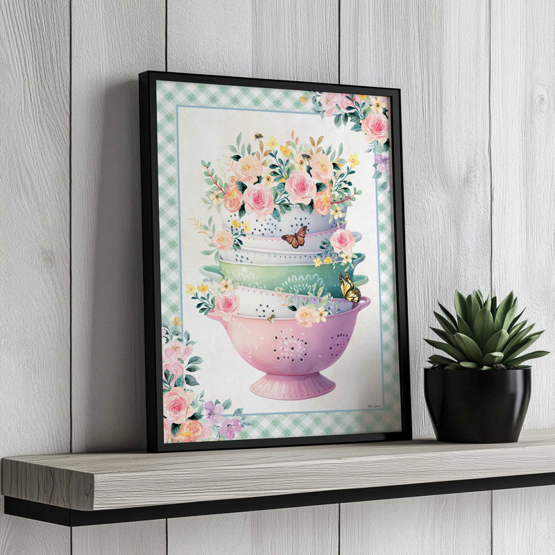 «In the Kitchen Floral Passander» par Nicole DeCamp, reproduction d'art, L 18 po x H 24 po, Brun, Impression encadrée