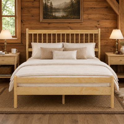 Solid Wood Bed Frame With Spindle Headboard