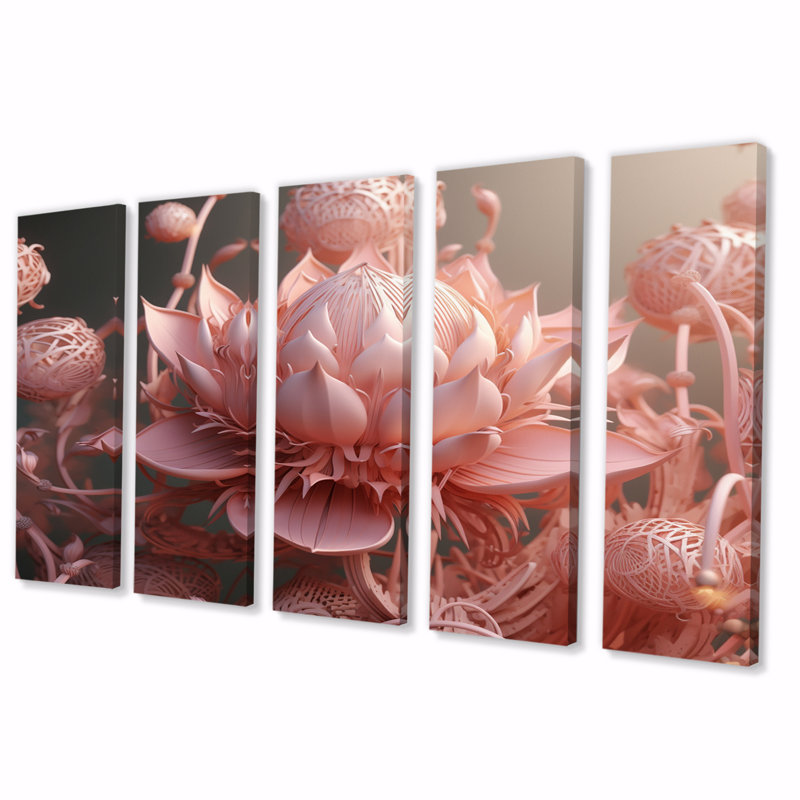 Fleur de lotus rose Tender Blossoming III - décoration murale lotus - 5 panneaux égaux