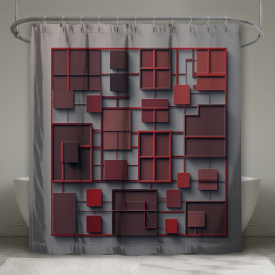 Red Grid Squares Shower Curtains Extra Long