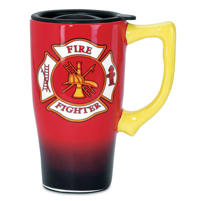 Trinx Jareny Skid-Resistant Firefighter Ceramic Travel Mug | Wayfair