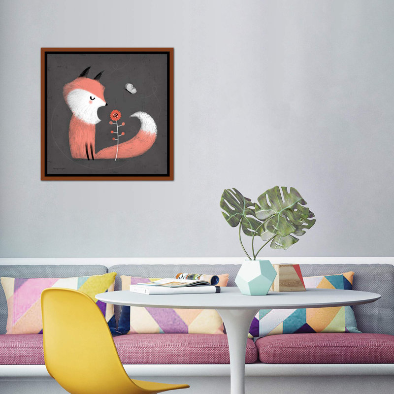 «Pink Fox» par Terry Runyan - impression, Aucun mat, H 37 po x l 37 po x P 1,5 po, Toile avec cadre brun