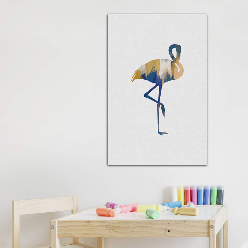 Flamingo Blue & Yellow - Print, 40" H x 26" W x 1.5" D, Wrapped Canvas