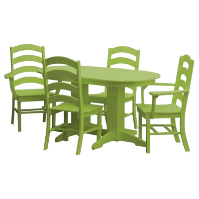  Poly Composite Josie 5-Piece Dining Set with 5 Ft Oval Table, Tropical Lime