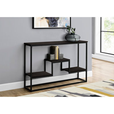 Multi console - stratifié brun foncé et base en métal noir, table d'appoint moderne avec