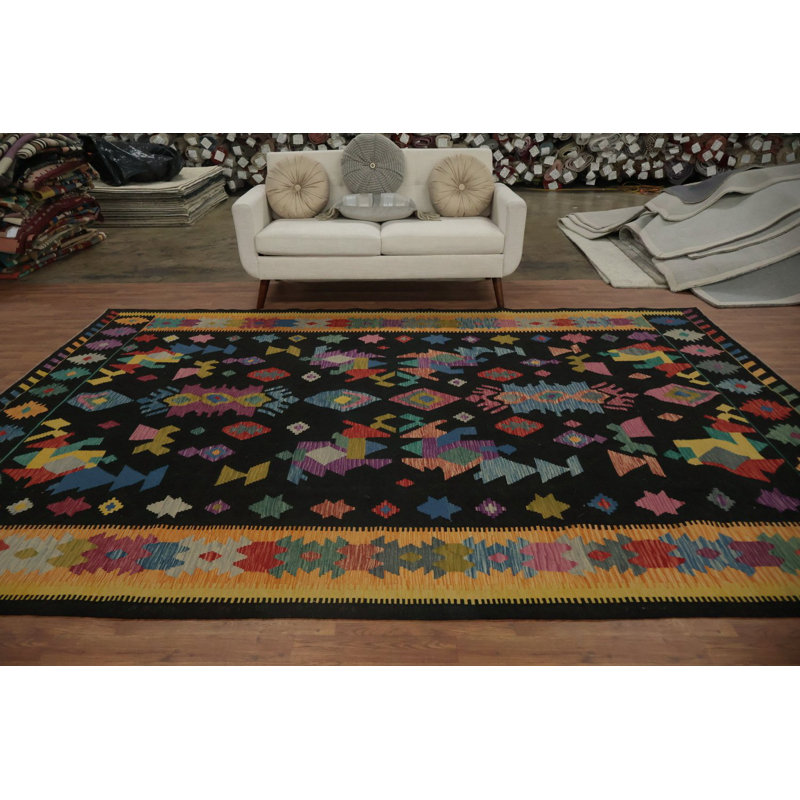 Tapis kilim à toile géométrique dynamique 8 x 12