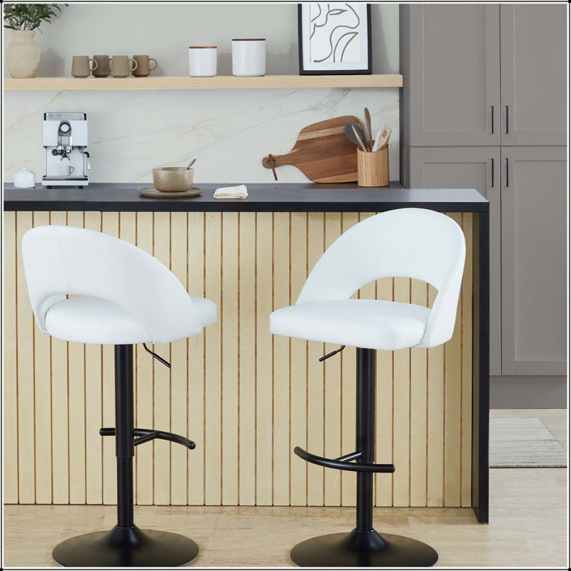 Tabouret de bar réglable avec pivot - ensemble de 2, Noir, Blanc