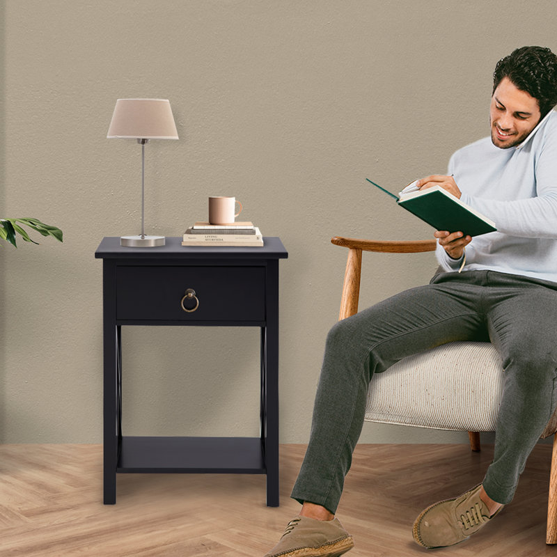 Mutchler Small End Table with Storage Shelf and Drawer, Solid Wood End Table for Bedrooms, Living Room End Table, End Table with Storage, Side Table with Drawers