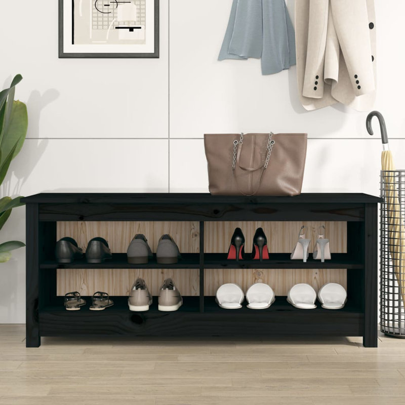 Solid Wood Storage Bench, Black