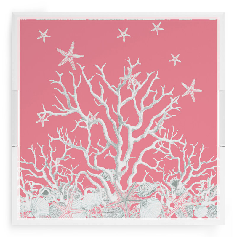 Plateau décoratif carré en acrylique Coral Reef, Rose, L 18 po x P 18 po x H 2 po