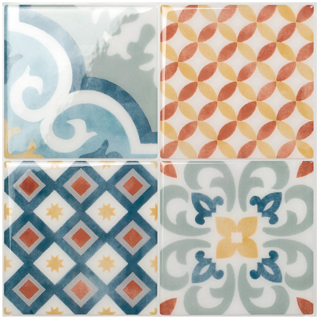 Peel and Stick Gel Backsplash Tile Vintage 9" x 9" (Set of 4) Smart Tiles