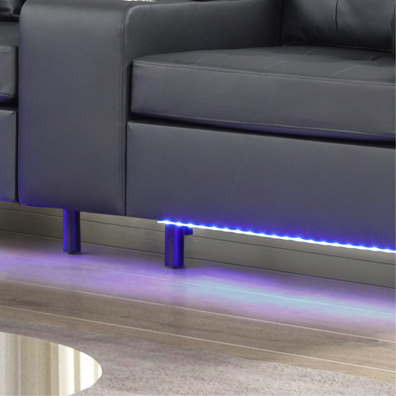 Causeuse en PVC avec lumières DEL, chargeur USB, coussins capitonnés