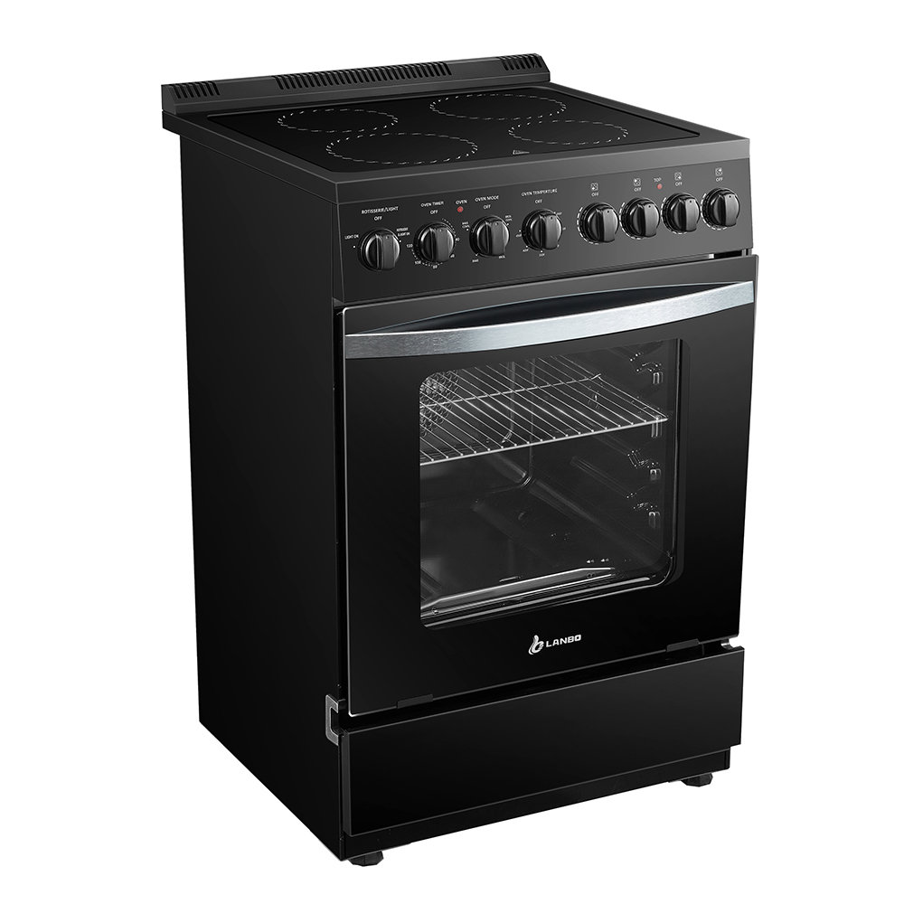 Lanbo 24 inch Freestanding Electric Range with Rotisserie and True Convection Oven, Black Lanbo