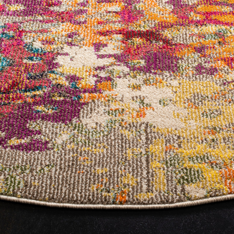 Felty Abstract Ivory/Multi Area Rug, Round 6'7"