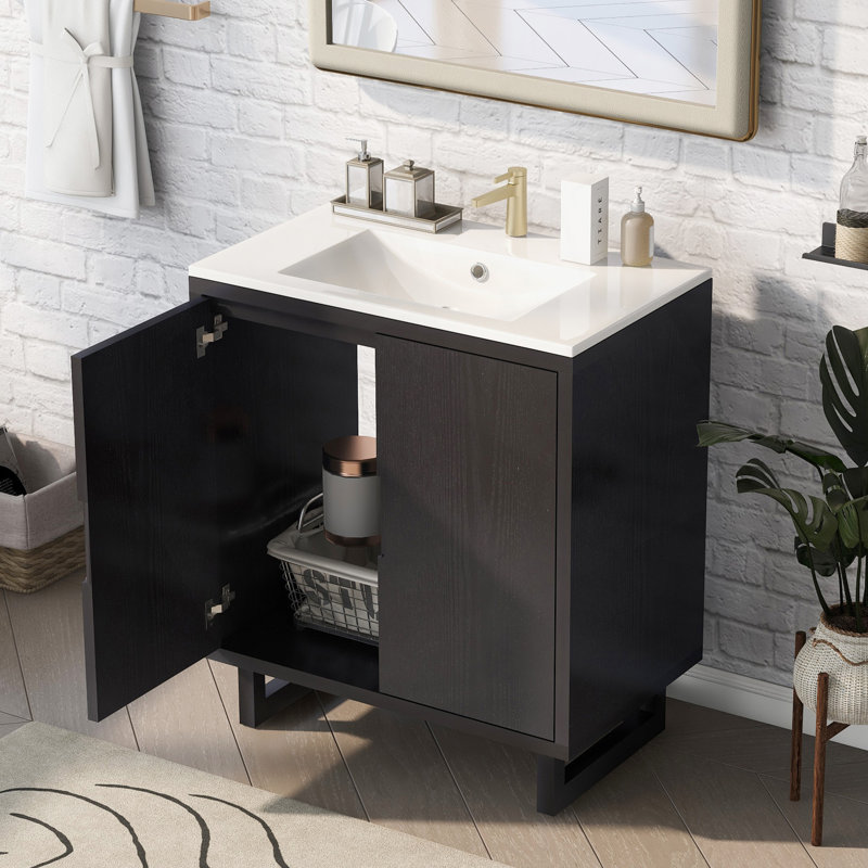 Ensemble de meuble-lavabo de 30 pouces avec lavabo, armoire combinée et structure en bois massif pour un rangement élégant